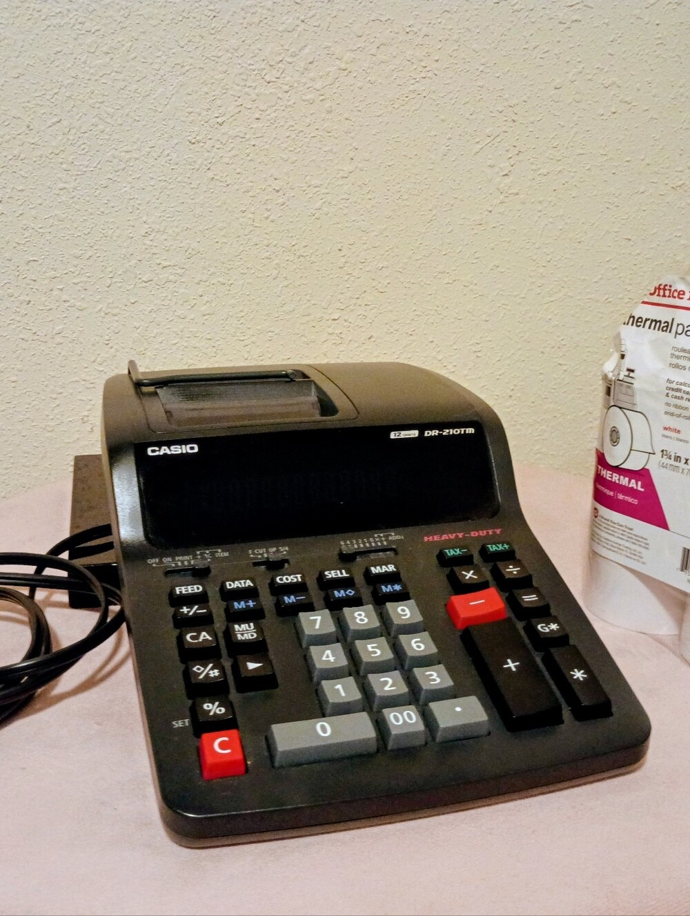 black Casio DR-210TM Heavy-Duty Printing Calculator paired wit